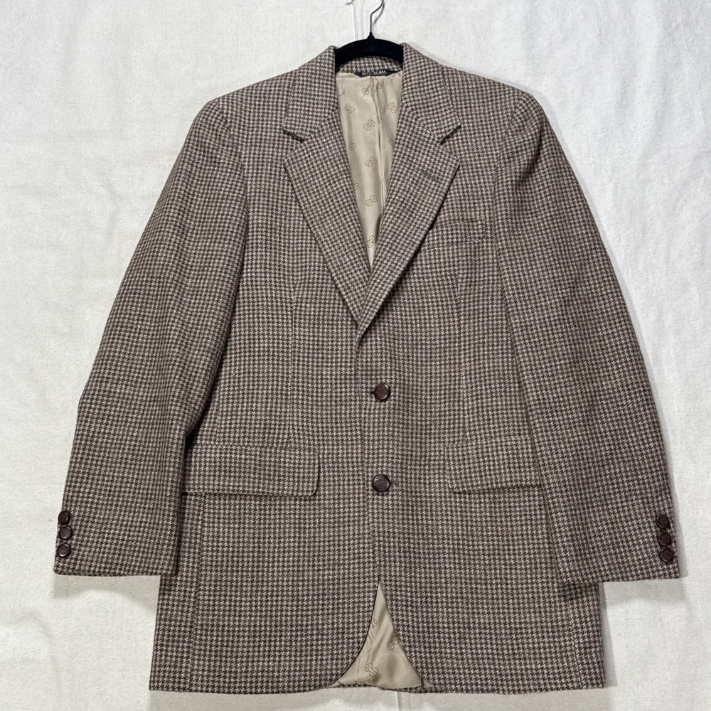 Vintage Bill Blass Sport Coat Blazer Brown Check Mens Wool